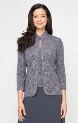 Petite Glitter Jacquard Knit Jacket Dress with Mandarin Neckline