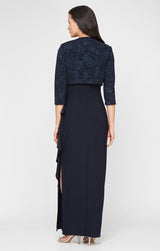 Glitter Jacquard Knit & Matte Jersey Gown with Bolero Jacket