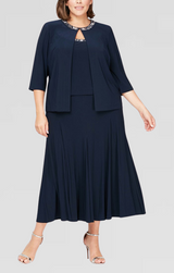 Plus Matte Jersey Jacket Dress with Beaded Trim Detail