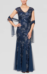 Petite Emily Embroidered Fit and Flare Dress