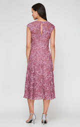 Midi Lace Soutache Dress with Sweetheart Neckline