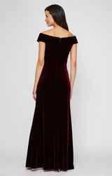 Petite Long Off the Shoulder Fit and Flare Dress With Surplice Sweetheart Neckline, Beaded Hip Detail and Front Slit