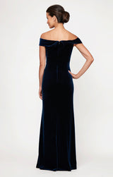 Off the Shoulder Velvet Gown With Surplice Sweetheart Neckline, Beaded Hip Detail and Front Slit