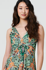 Butterfly Print V-Neck Empire Maxi Dress