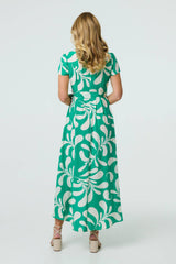 Printed Tie Waist Split Hem Midi Dress