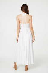 Embroidered Trim Halter Neck Maxi Dress