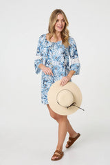 Floral Lace 3/4 Sleeve Short Shift Dress