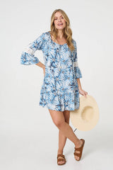 Floral Lace 3/4 Sleeve Short Shift Dress