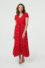 Sparkly Cap Sleeve Tassel Tie Maxi Dress