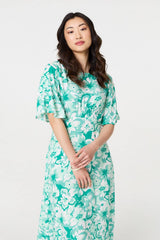 Floral Flared Sleeve A-Line Midi Dress