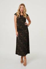 Polka Dot Cap Sleeve A-Line Maxi Dress