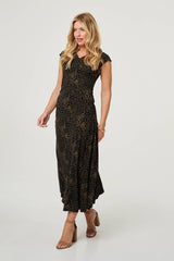 Polka Dot Cap Sleeve A-Line Maxi Dress