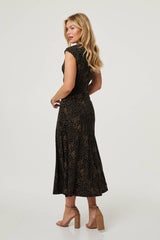Polka Dot Cap Sleeve A-Line Maxi Dress