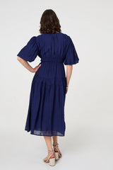 Printed 1/2 Sleeve Empire Maxi Dress