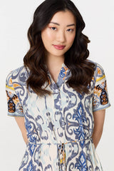 Patchwork Print Short Sleeve Midi Dress