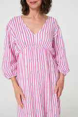 Striped Long Sleeve Empire Maxi Dress