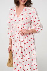 Striped Empire 3/4 Sleeve Maxi Dress