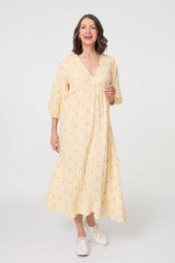 Striped Empire 3/4 Sleeve Maxi Dress