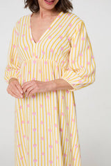 Striped Empire 3/4 Sleeve Maxi Dress
