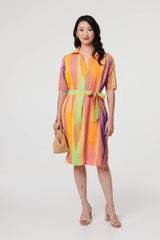 Striped Knee Length Tie Waist Dress