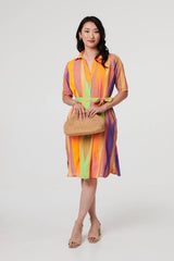 Striped Knee Length Tie Waist Dress