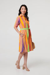 Striped Knee Length Tie Waist Dress