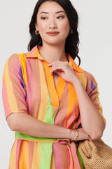 Striped Knee Length Tie Waist Dress