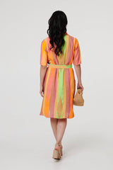 Striped Knee Length Tie Waist Dress