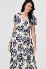 Printed Short Sleeve Shirred Maxi Dress