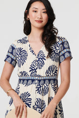 Printed Short Sleeve Shirred Maxi Dress