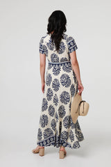 Printed Short Sleeve Shirred Maxi Dress