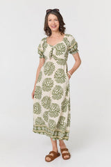 Printed Tie Front A-Line Midi Dress