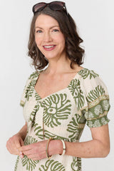 Printed Tie Front A-Line Midi Dress