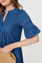 Flared 1/2 Sleeve Tiered Midi Dress