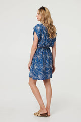 Floral Cap Sleeve Tie Waist Mini Dress