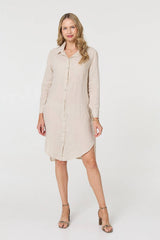 Long Sleeve Split Hem Midi Shirt Dress