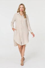 Long Sleeve Split Hem Midi Shirt Dress