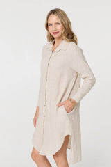 Long Sleeve Split Hem Midi Shirt Dress