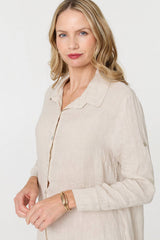 Long Sleeve Split Hem Midi Shirt Dress