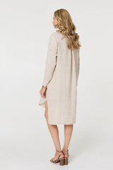 Long Sleeve Split Hem Midi Shirt Dress