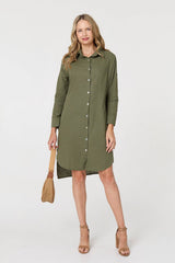 Long Sleeve Split Hem Midi Shirt Dress