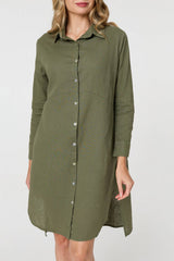 Long Sleeve Split Hem Midi Shirt Dress
