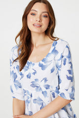 Leaf Print 3/4 Sleeve Knee Length Dress