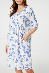 Leaf Print 3/4 Sleeve Knee Length Dress