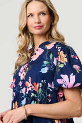 Floral High Neck Puff Sleeve Mini Dress