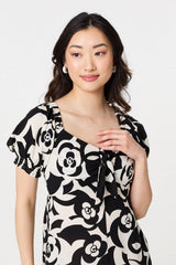 Abstract Tie Up Bardot Midi Dress