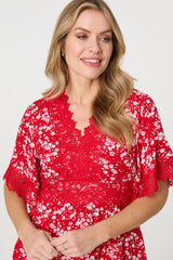 Floral Lace Trim 1/2 Sleeve Mini Dress