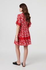 Floral Lace Trim 1/2 Sleeve Mini Dress