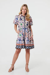 Printed Tie-Up Waist Knee Length Dress