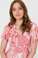 Paisley Print Shirred Knee Length Dress